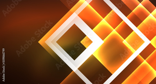 Shiny neon design square shape abstract background. Retro vector abstract design banner template