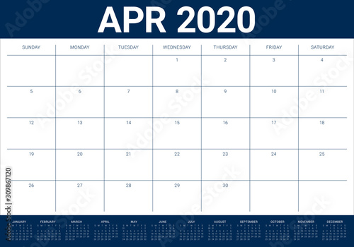 April 2020 desk calendar vector illustration