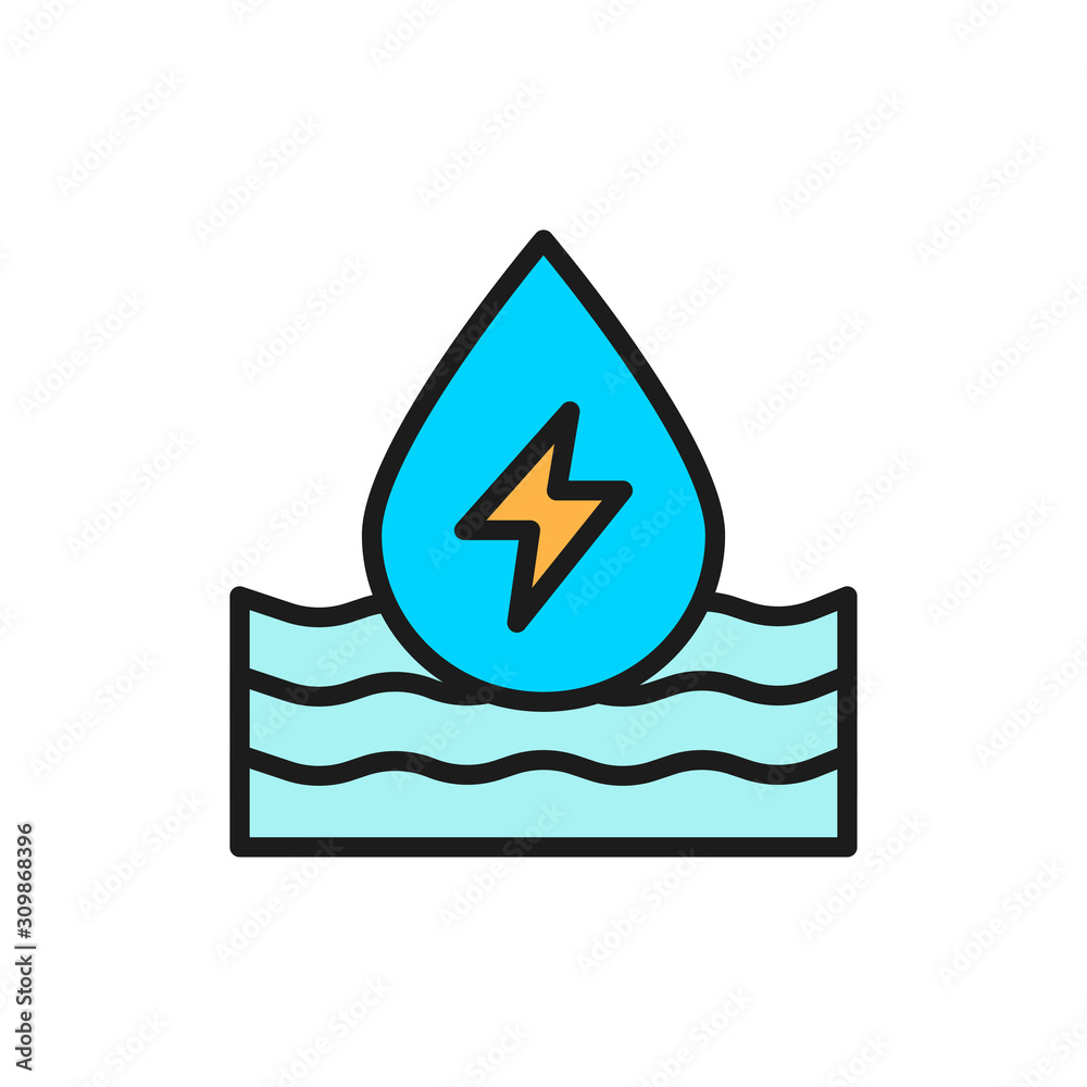Fototapeta premium Water energy, ecology flat color line icon. Isolated on white background