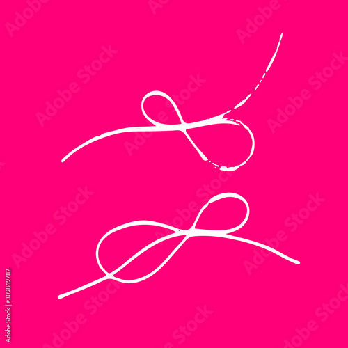 Set of thread scribble bows, double-looped knots for presents wrapping, Valentines day gift box decoration. Black line abstract scrawl sketch. Vector stock illustration of chaotic doodle shapes. EPS10