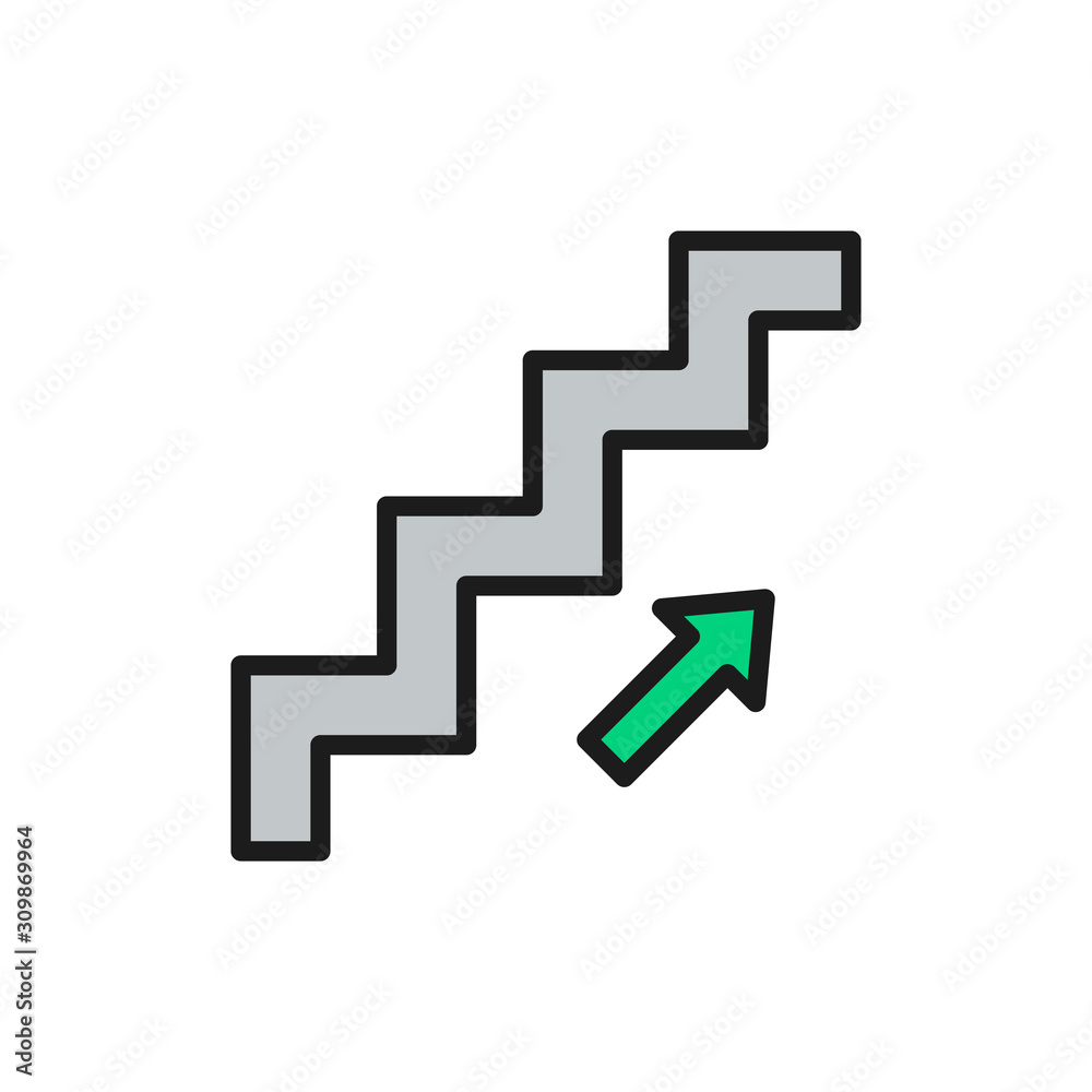 Stair up sign flat color line icon. Isolated on white background Stair up sign flat color line icon. Isolated on white background