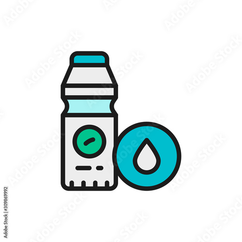 Vector healthy yogurt, bifidobacterium, lactobacillus flat color line icon.