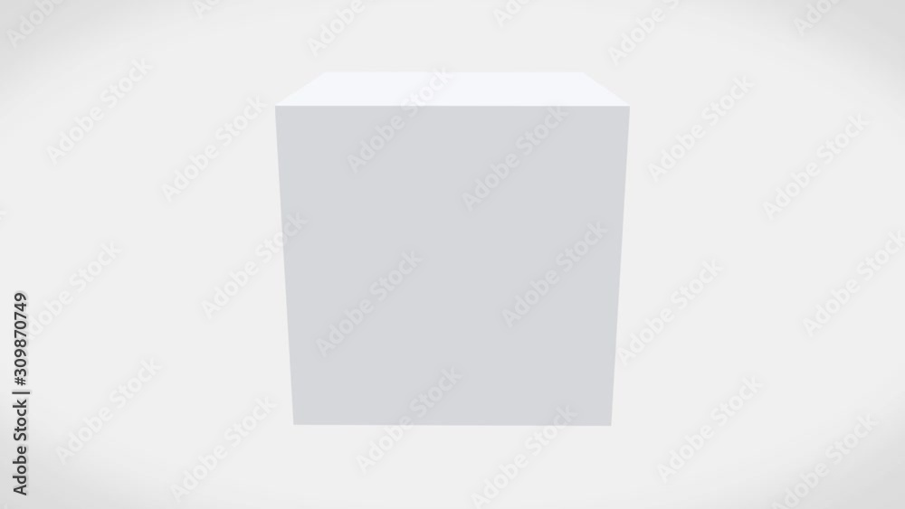 loopable movement of Rotating white square cube box footage on gray background. 4K.