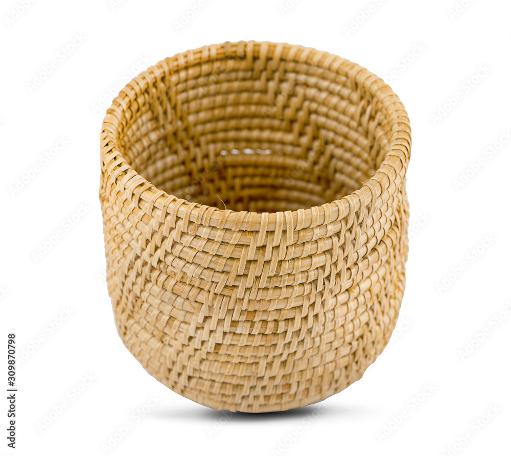 Fototapeta premium Empty wicker basket an isolated on white background