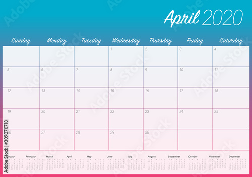 April 2020 desk calendar vector illustration