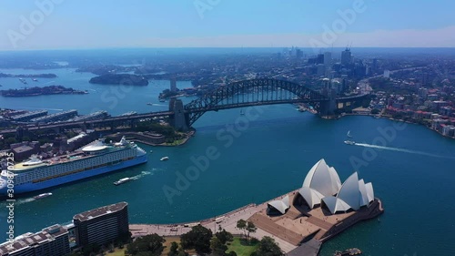 Sydney - Aerial Flight over Opera House with view of the Harbour Bridge photo