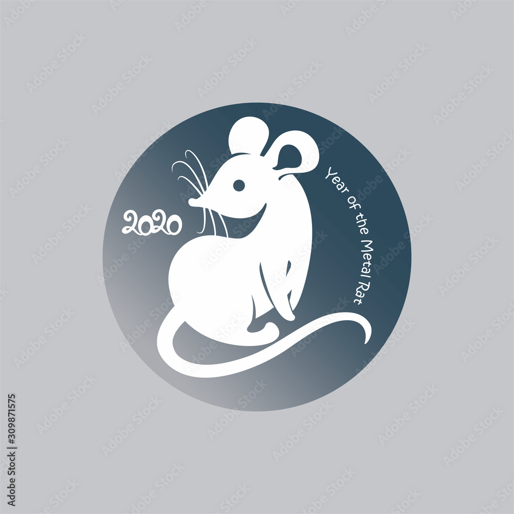 Fototapeta premium Year of the White Metal Rat. 2020. Round vector template with white cute rat.
