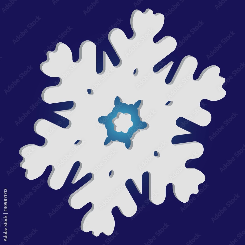 Fototapeta premium Isolated silhouette of snowflake on blue background.