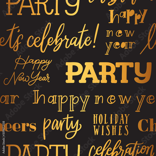 Vector gold gradient foil typography celebration seamless pattern