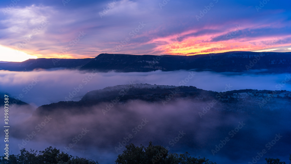 Sunrise landscape in Millau, France