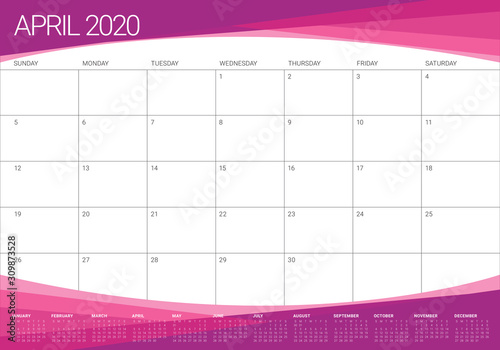 April 2020 desk calendar vector illustration