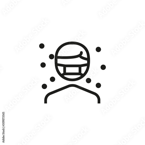 Allergy protection thin line icon. Person wearing face mask, dust, allergen isolated outline sign. Allergy or health protection concept. Vector illustration symbol element for web design and apps