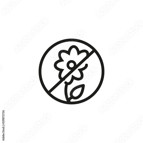 Pollen allergy thin line icon. Forbidden sign with flower. Allergy concept. Vector illustration symbol element for web design and apps