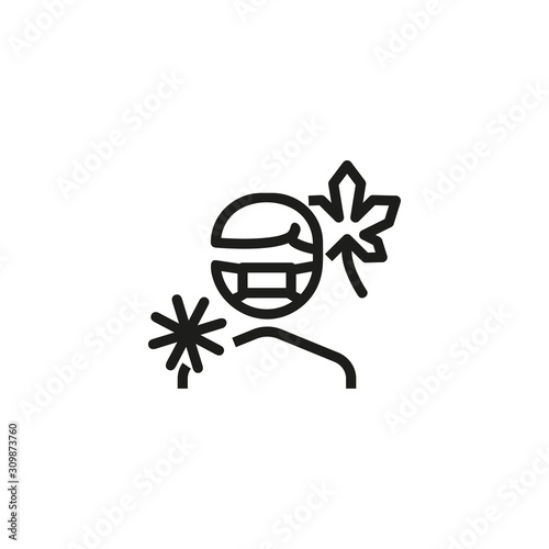 Seasonal allergy thin line icon. Man wearing face mask, allergens isolated outline sign. Allergy concept. Vector illustration symbol element for web design and apps