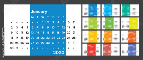 2020 perpetual style calendar vector template