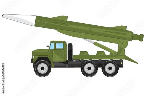 Special military car with missile installation on basket