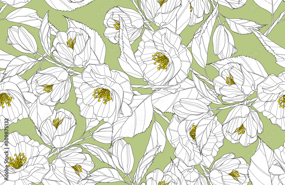 Obraz premium seamless floral pattern with flowers on green background