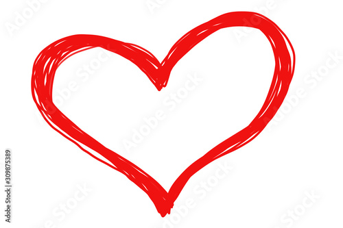Hand drawing. Simple red heart isolated on white background. Can be use decorate for any advertising  card  brochure  paper print or web. Valentine s day.