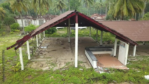 Wallpaper Mural Aerial shot of house in Thailand destroyed by cyclone, drone moves sideways Torontodigital.ca
