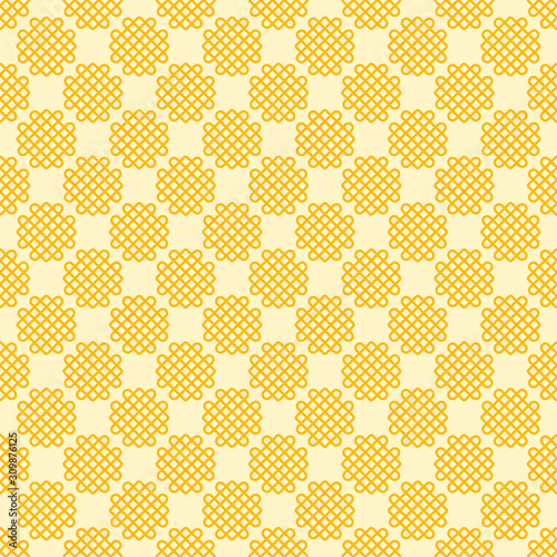 Abstract knot seamless pattern ecru white with yellow background. Fabric texture design, wallpaper and tile.