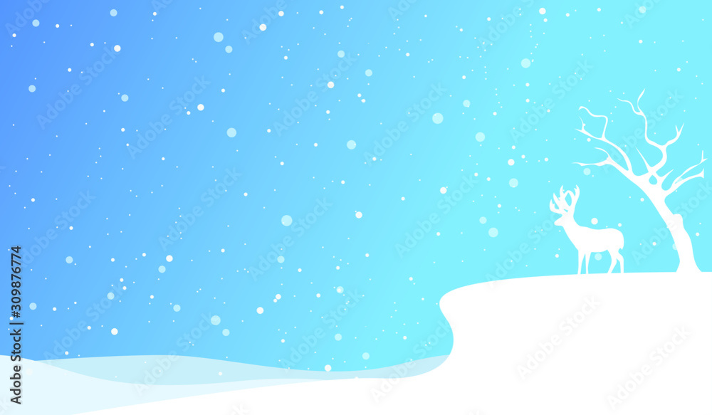 Winter Holidays background with a deer, card, snowflake, greeting, illustration, white, cold, decoration