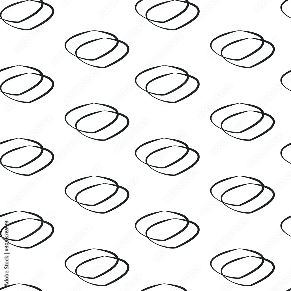 Abstract oval outlines on white. Seamless geometric vector pattern