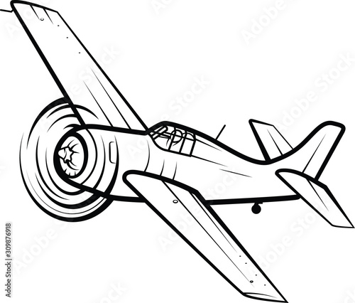 World War II Fighter Aircraft Vector Line Artwork photo