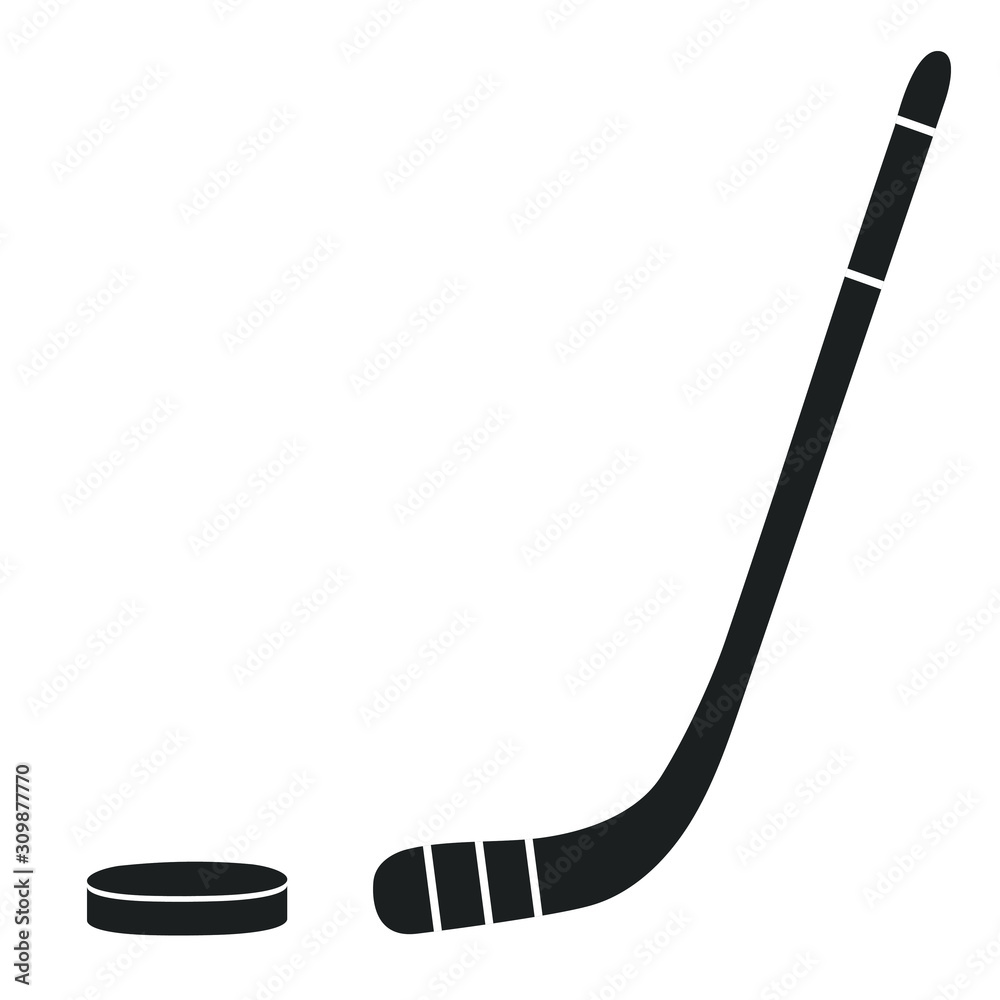 Hockey stick and puck. Vector isolated flat monochrome image on white  background. Black stick and puck icon. Winter sport. Ice hockey equipment  Stock ベクター | Adobe Stock