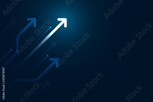 Light arrow up on dark blue background illustration, business growth concept.