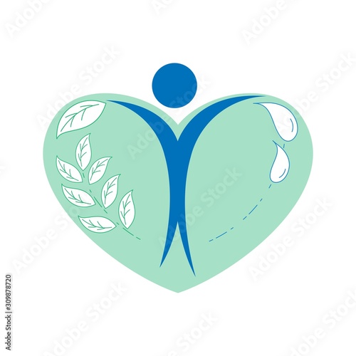 Human caring for the use of natural resource. Environmental care symbol. Vector illustration outline flat design style.