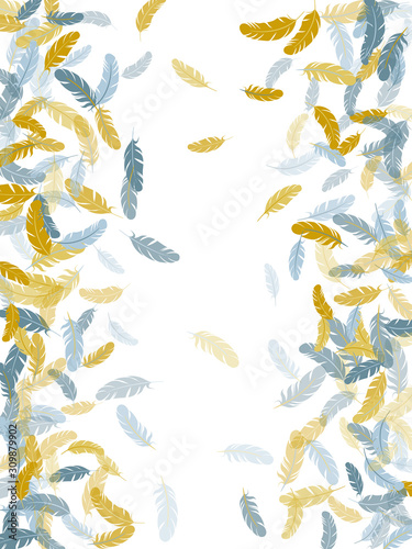 Fluffy twirled feathers on white design.