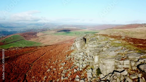 Aeriel shot over a cliff face in the Yorkshire moors. photo