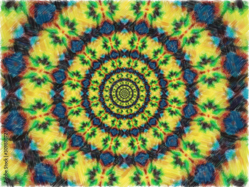 Colorful digital graphic kaleidoscope symmetry mandala style in laser light sunray trial pattern, Tie Dye , spiderweb art abstract background for art projects, banner, business, card, 3D, template
