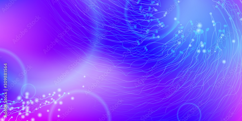 Fototapeta premium Electric Circuit Background. Virtual Reality Polygon. Abstract Blue, Pink Waves on the Light. Abstract Big Data Background.