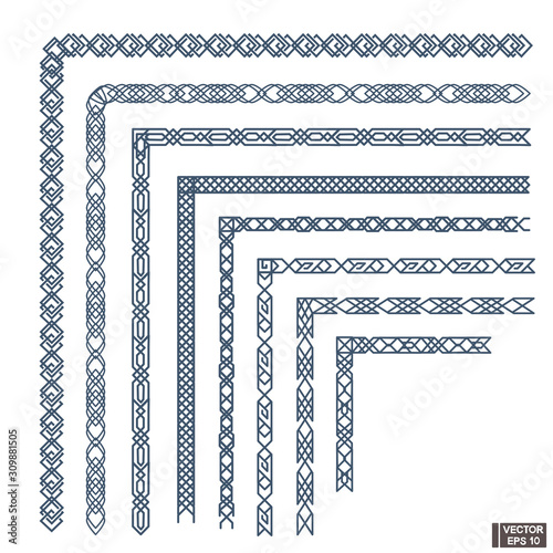 Set of geometric seamless frames isolated on white background