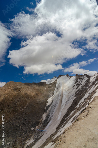 Snow covered peaks of Khadung la Pass, Ladakh, India, Asia