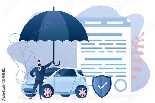 Warranty and shield symbol that guards vehicle from accident, damage or collision.