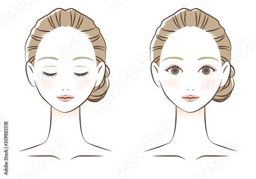 女性の顔 線画　