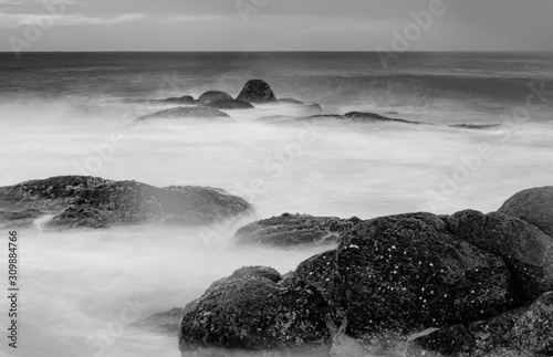 Black and white Beach waves - Sri lanka - monochrome photography - slow shutter photography - long exposure photography