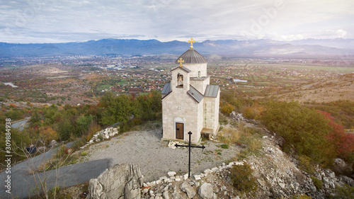 Top view an orthodox temple in podgorica