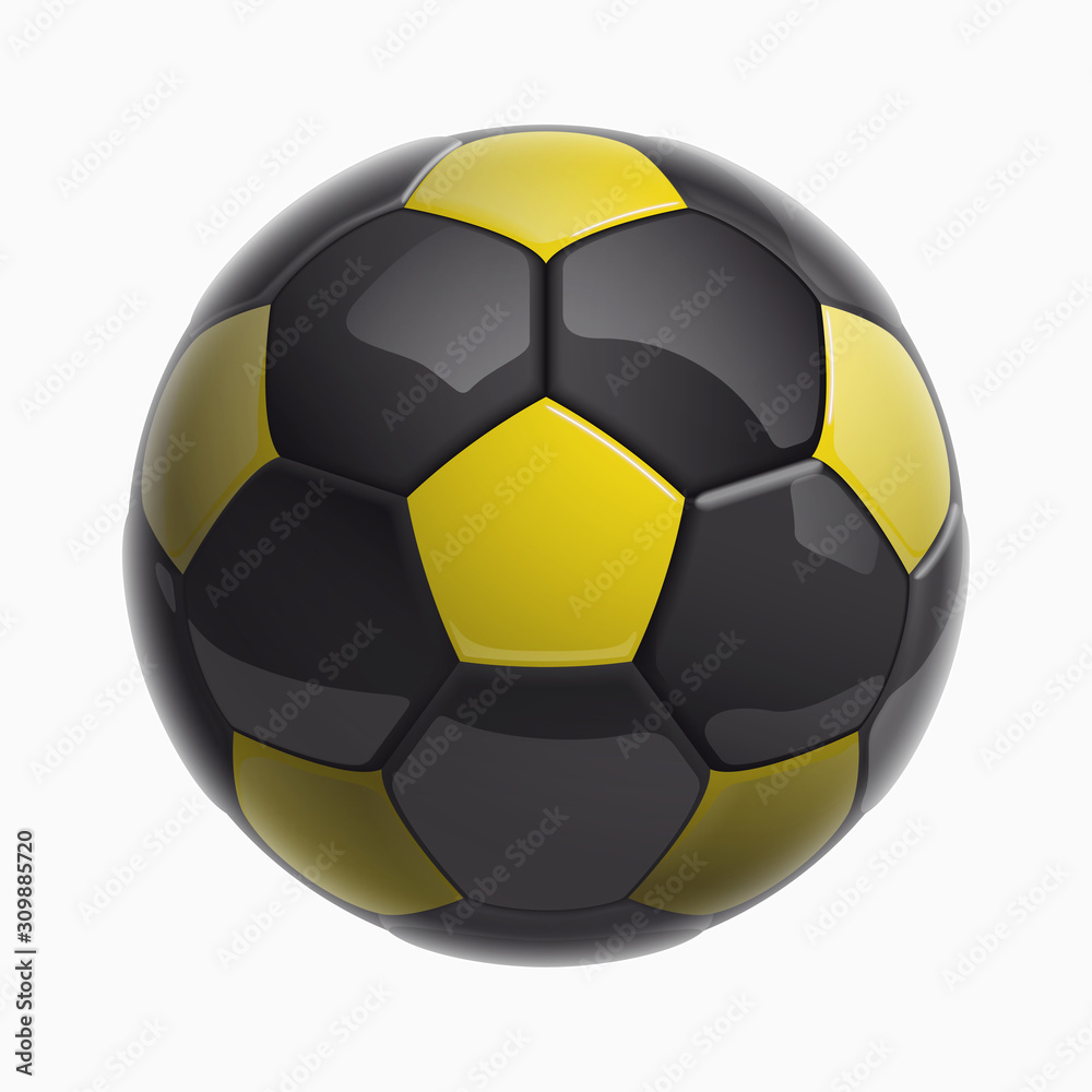 Football championship Design banner. Illustration banner with logo Realistic yellow glossy soccer ball Isolated on background. yellow classic leather football ball Football championship Design banner. Illustration banner with logo Realistic yellow glossy soccer ball Isolated on background. yellow classic leather football ball