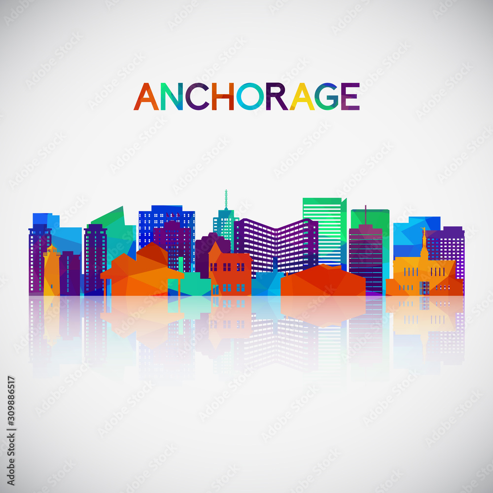 Anchorage skyline silhouette in colorful geometric style. Symbol for your design. Vector illustration.