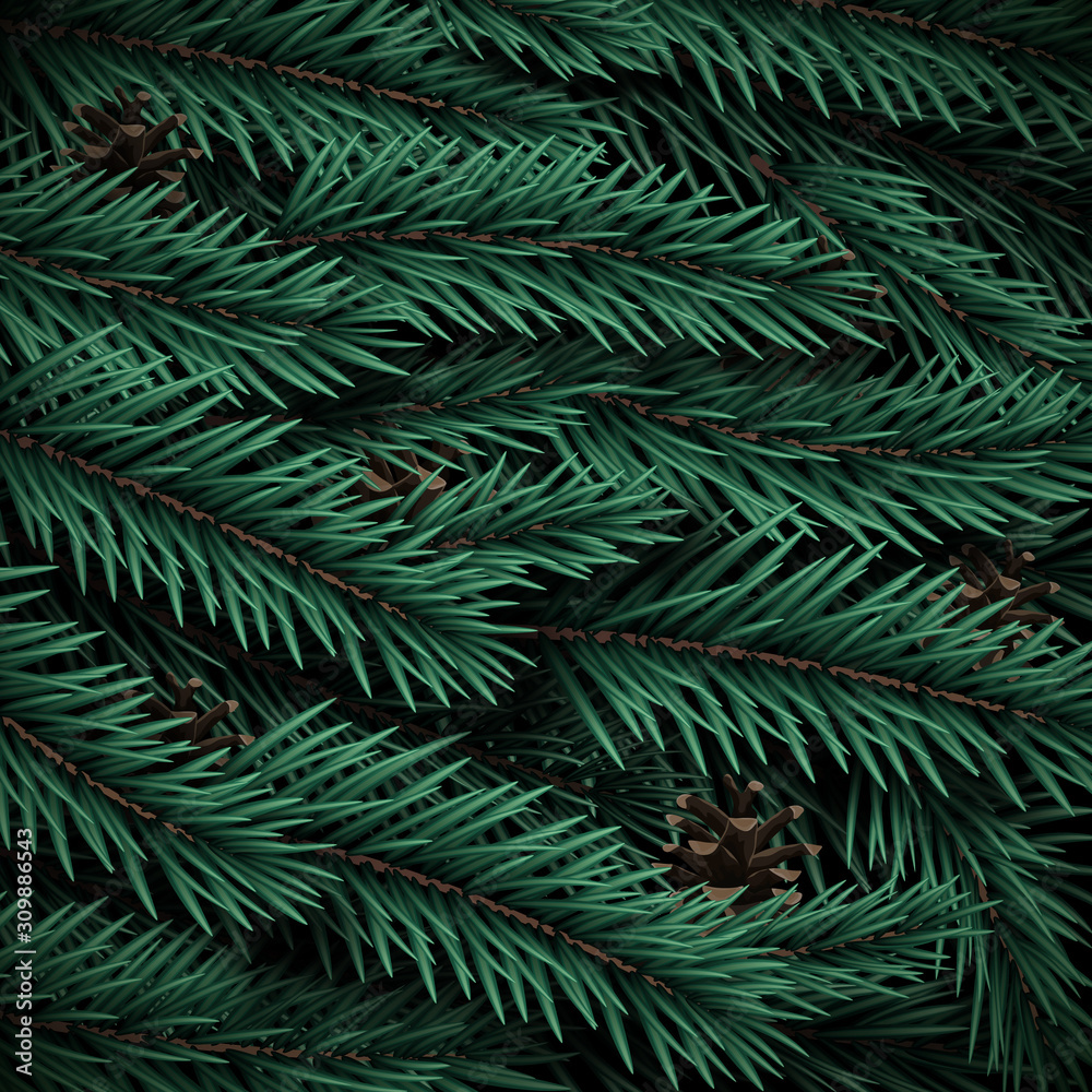 Realistic Christmas tree branches texture. Vector background with green pine tree branches. Realistic Christmas tree branches texture. Vector background with green pine tree branches.