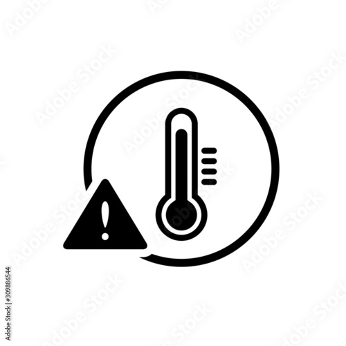 High temperature warning sign / icon, black simple flat glyphs design vector for app ui ux web button logo isolated on white background