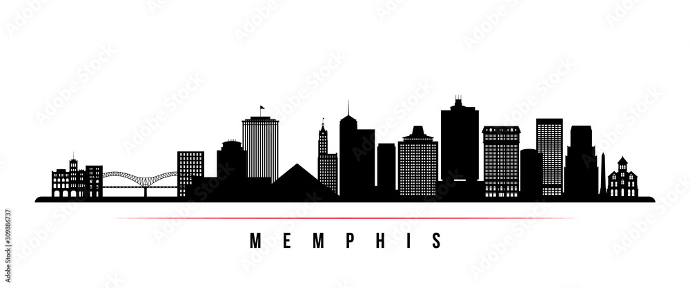 Memphis skyline horizontal banner. Black and white silhouette of Memphis, Tennessee. Vector template for your design.