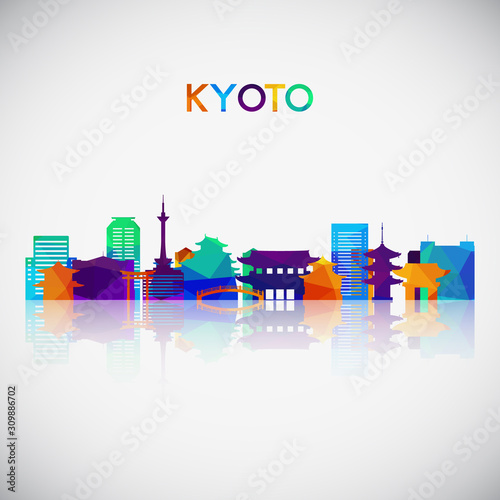 Kyoto skyline silhouette in colorful geometric style. Symbol for your design. Vector illustration.
