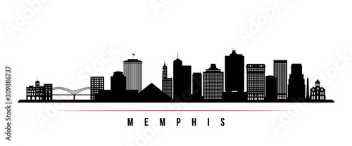 Memphis skyline horizontal banner. Black and white silhouette of Memphis, Tennessee. Vector template for your design.