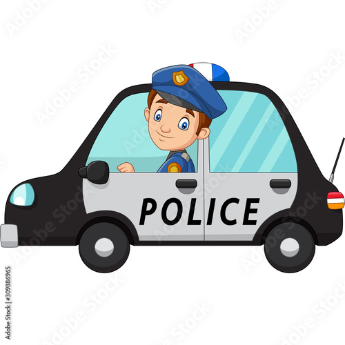 Cartoon officer police driver car