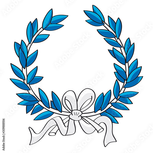 Ehrenkranz blau mit weißer Schleife von Hand gezeichnet