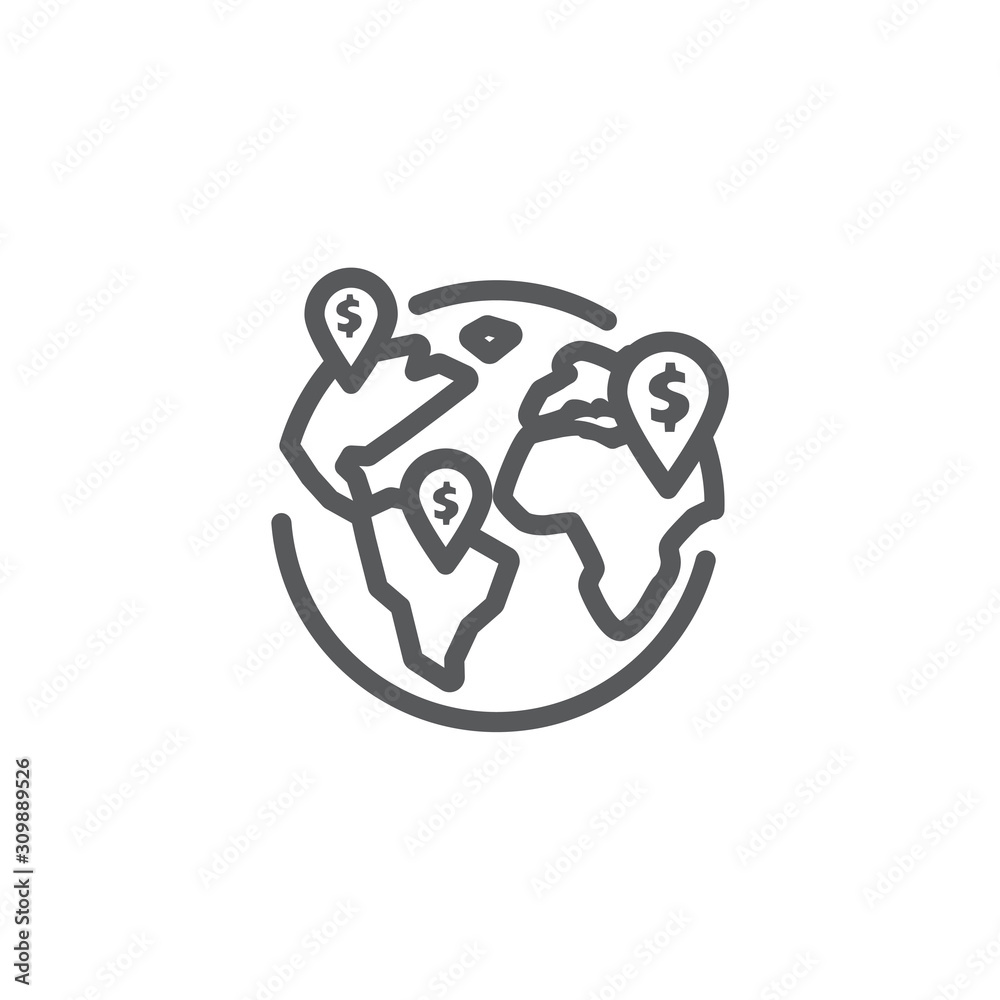 Global business line icon on white background
